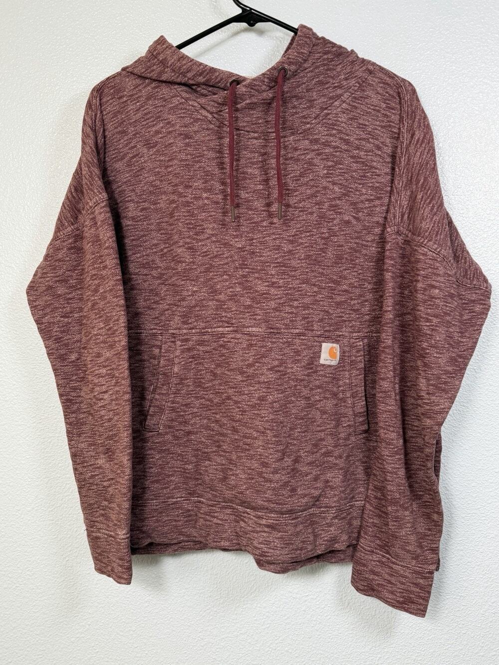 Carhartt Relaxed Fit Marled Burgundy Hoodie Sweatshirt Size M Women (8-10)